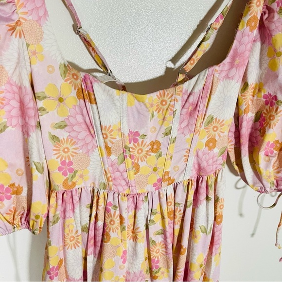 NEW For Love And Lemons Carrie Midi Dress Pink Floral Bohemian Cottagecore - Picture 8 of 12